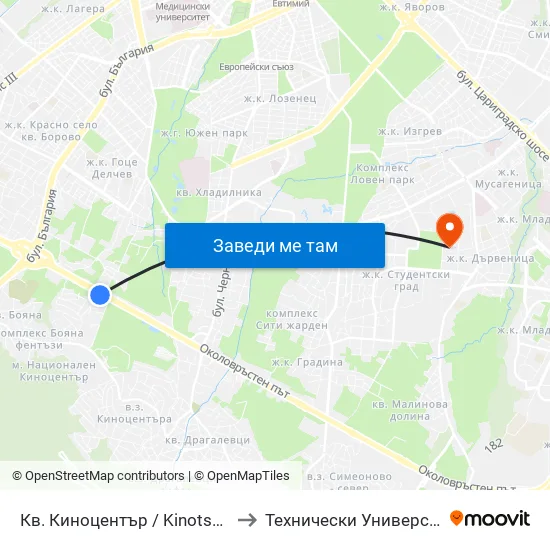 Кв. Киноцентър / Kinotsentar Qr. (1967) to Технически Университет - София map