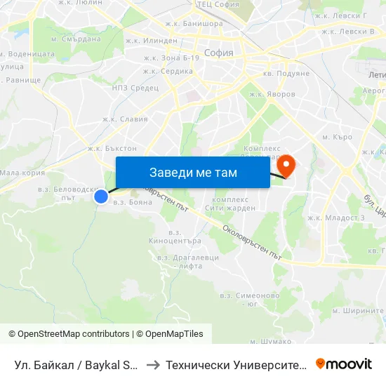 Ул. Байкал / Baykal St. (1836) to Технически Университет - София map