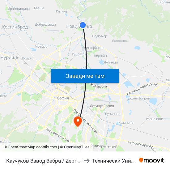 Каучуков Завод Зебра / Zebra Caouchouc Factory (0799) to Технически Университет - София map