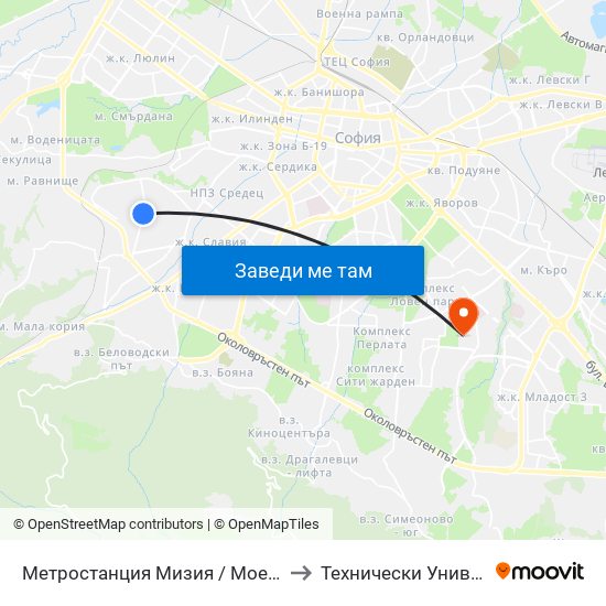 Метростанция Мизия / Moesia Metro Station (0812) to Технически Университет - София map