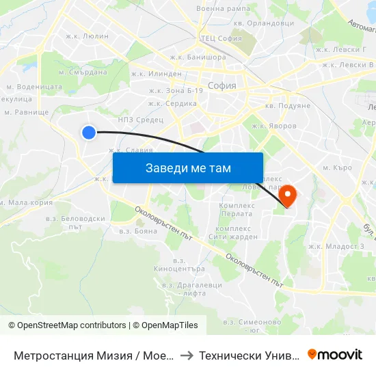 Ⓜ️ Метростанция Мизия / Moesia Metro Station (0812) to Технически Университет - София map