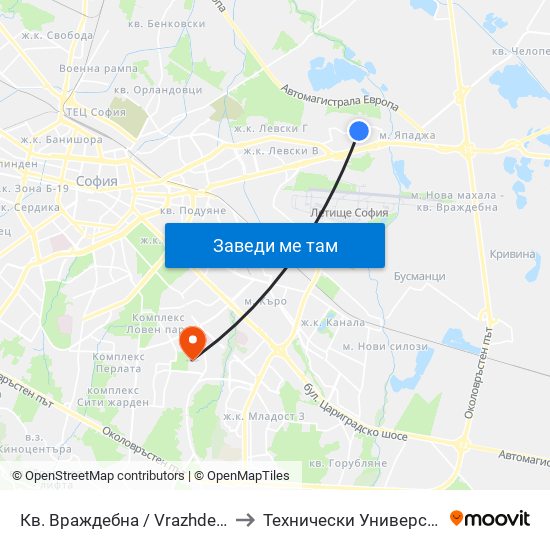 Кв. Враждебна / Vrazhdebna Qr. (0824) to Технически Университет - София map