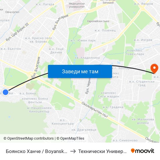 Боянско Ханче / Boyansko Hanche (0267) to Технически Университет - София map