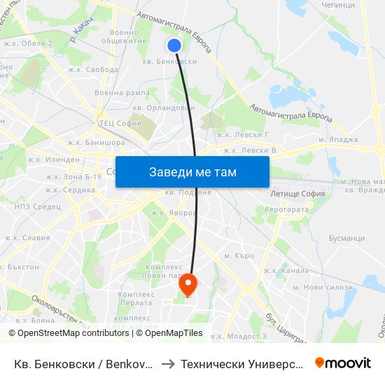 Кв. Бенковски / Benkovski Qr. (0806) to Технически Университет - София map