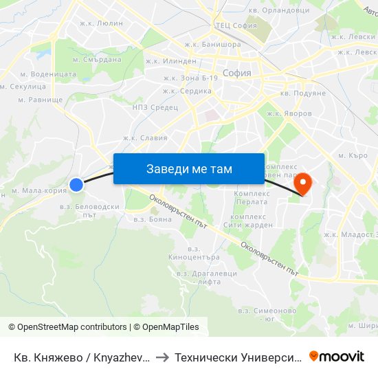 Кв. Княжево / Knyazhevo Qr. (0852) to Технически Университет - София map
