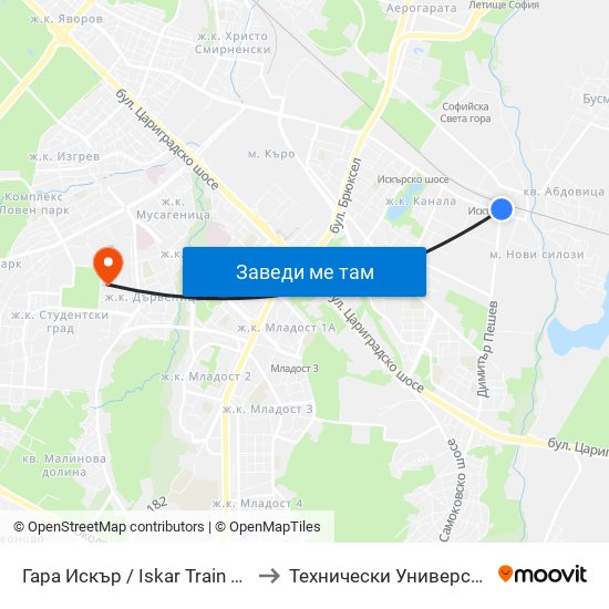 Гара Искър / Iskar Train Station (0826) to Технически Университет - София map