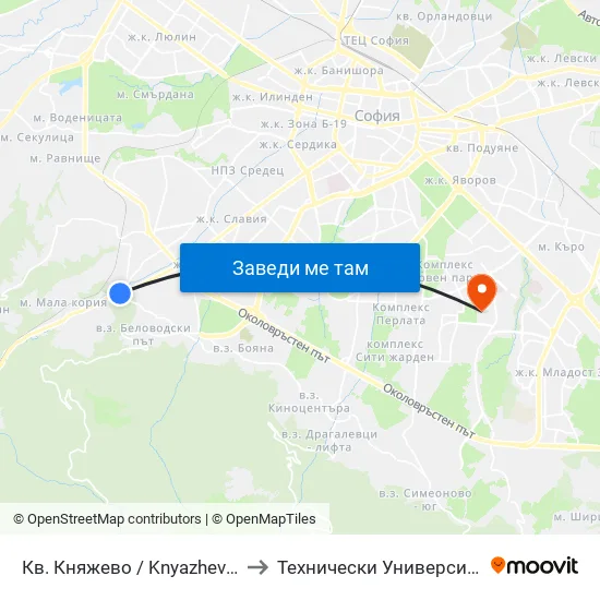Кв. Княжево / Knyazhevo Qr. (0851) to Технически Университет - София map