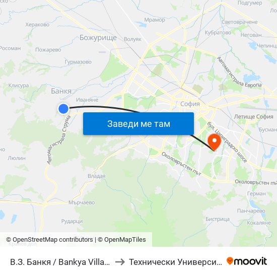 В.З. Банкя / Bankya Villa Zone (0431) to Технически Университет - София map