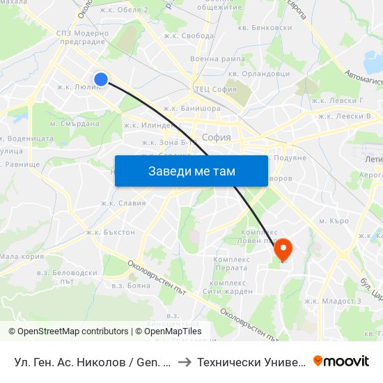 Ул. Ген. Ас. Николов / Gen. As. Nikolov St. (1890) to Технически Университет - София map