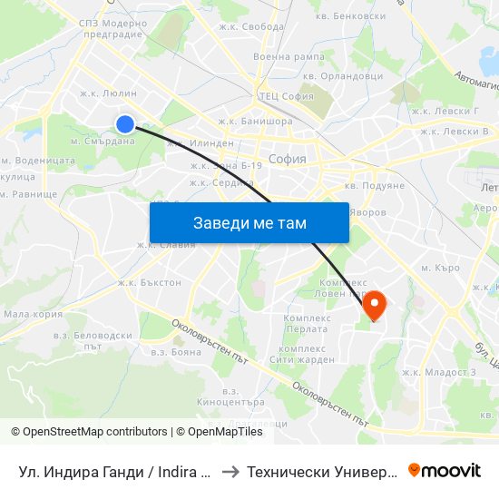 Ул. Индира Ганди / Indira Gandhi St. (1960) to Технически Университет - София map