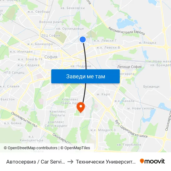 Автосервиз / Car Service (0513) to Технически Университет - София map