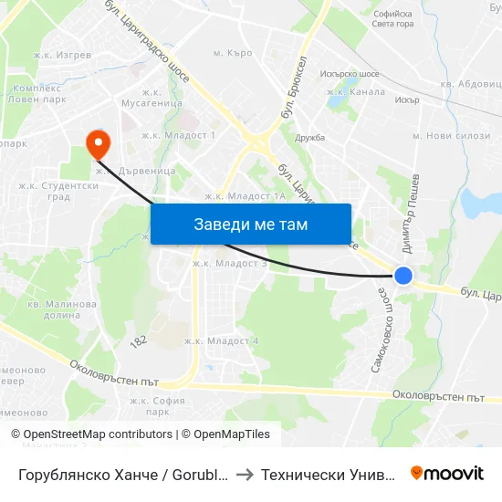 Горублянско Ханче / Gorublyansko Hanche (0499) to Технически Университет - София map