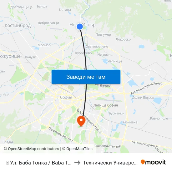 👋 Ул. Баба Тонка / Baba Tonka St. (1831) to Технически Университет - София map