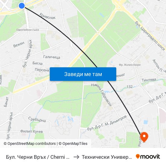 Бул. Черни Връх / Cherni Vrah Blvd. (0395) to Технически Университет - София map