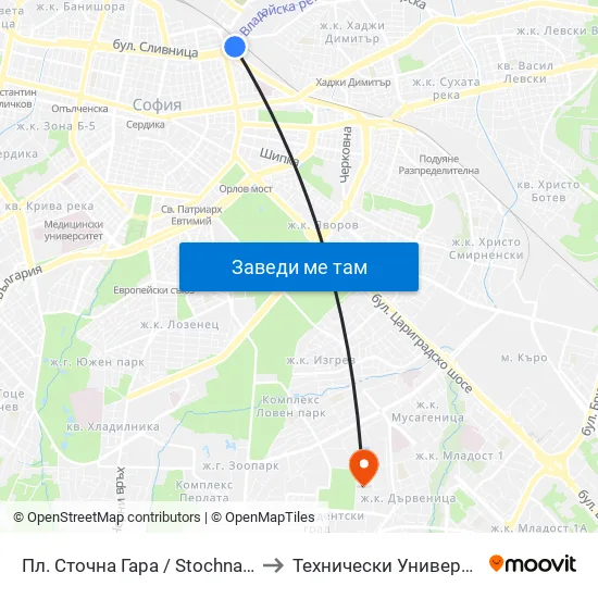 Пл. Сточна Гара / Stochna Gara Sq. (1315) to Технически Университет - София map