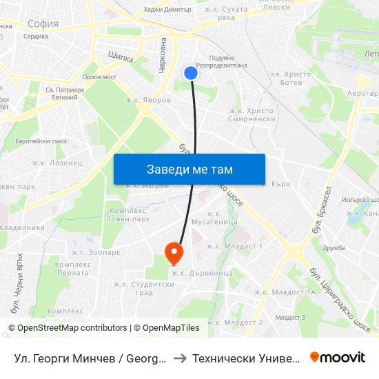 Ул. Георги Минчев / Georgi Minchev St. (1924) to Технически Университет - София map