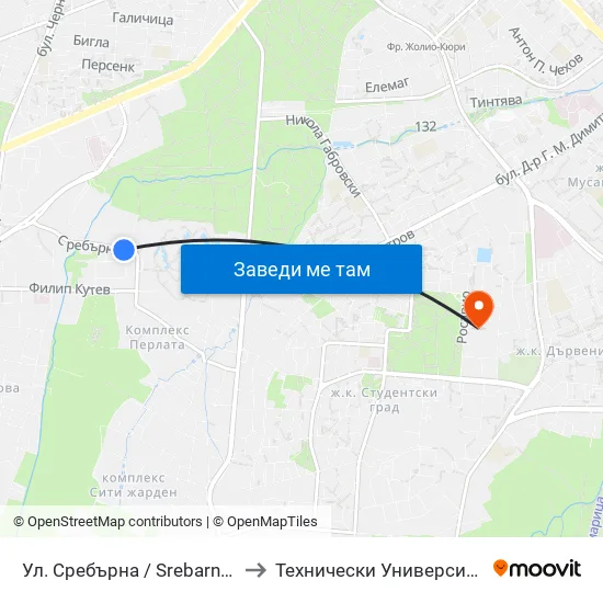 Ул. Сребърна / Srebarna St. (0976) to Технически Университет - София map