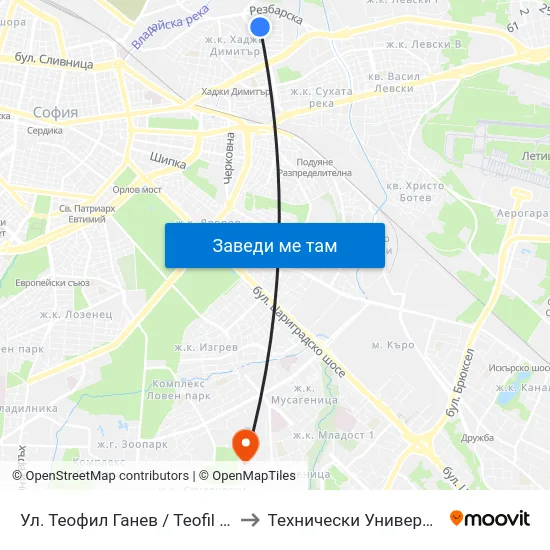 Ул. Теофил Ганев / Teofil Ganev St.(2204) to Технически Университет - София map