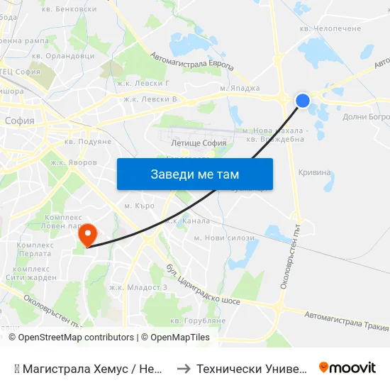 🛍️ Магистрала Хемус / Hemus Highway (2695) to Технически Университет - София map
