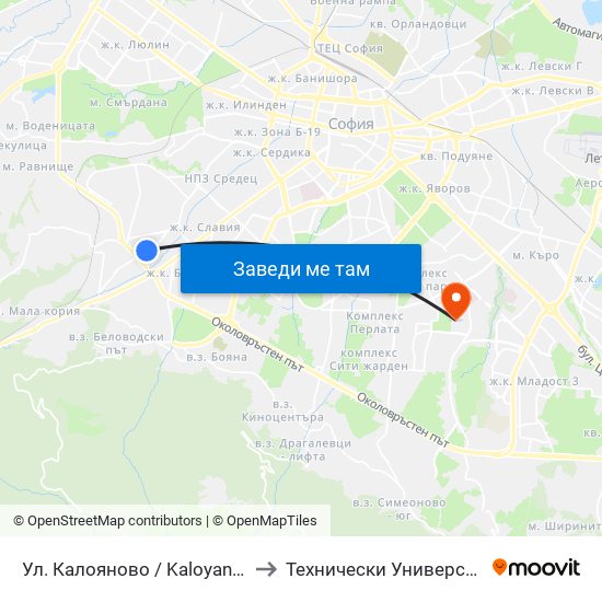 Ул. Калояново / Kaloyanovo St. (0776) to Технически Университет - София map