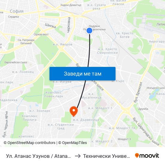 Ул. Атанас Узунов / Atanas Uzunov St. (1830) to Технически Университет - София map