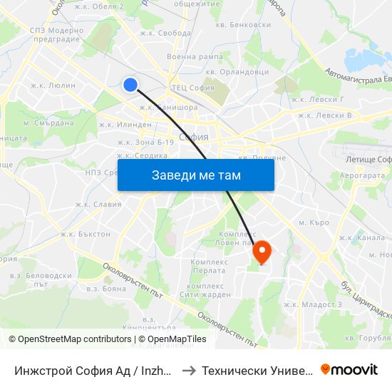 Инжстрой София Ад / Inzhstroy Sofia Jsc (0757) to Технически Университет - София map