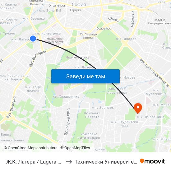 Ж.К. Лагера / Lagera Qr. (0644) to Технически Университет - София map