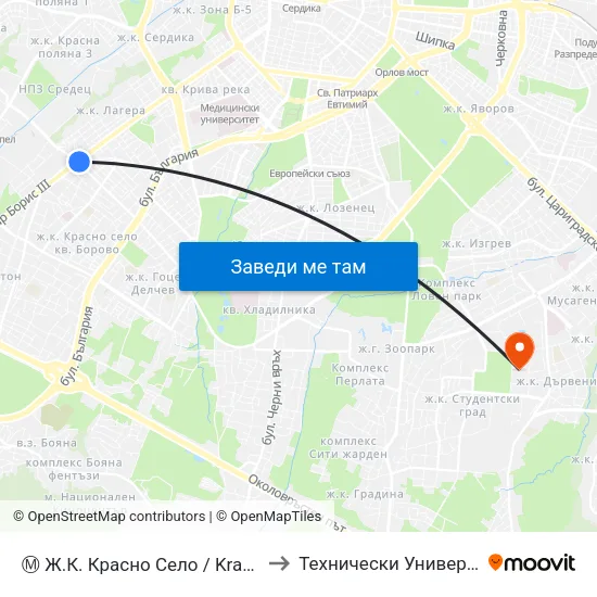 Ⓜ️ Ж.К. Красно Село / Krasno Selo Qr. (0639) to Технически Университет - София map
