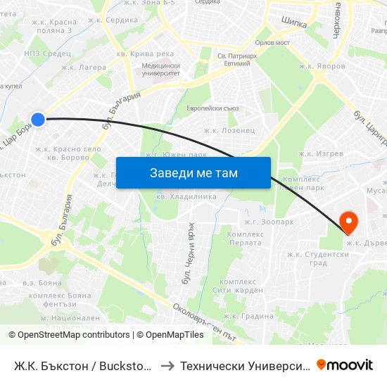 Ж.К. Бъкстон / Buckstone Qr. (0589) to Технически Университет - София map