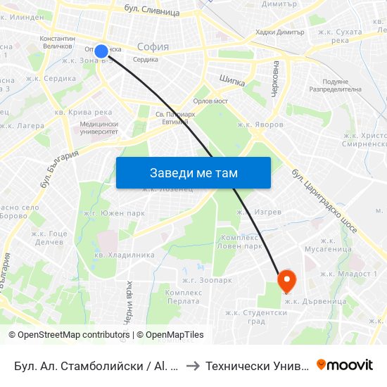 Бул. Ал. Стамболийски / Al. Stamboliyski Blvd. (0283) to Технически Университет - София map