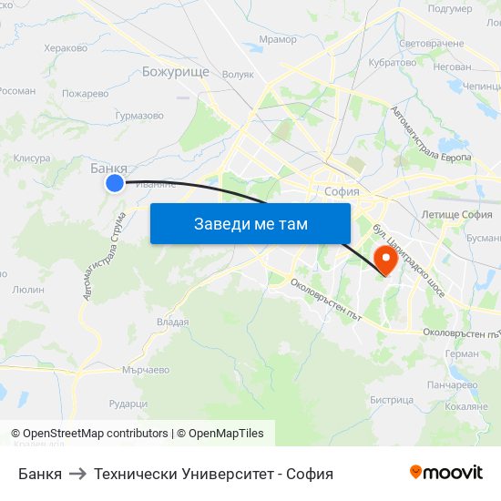 Банкя to Технически Университет - София map
