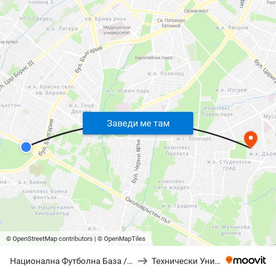 Национална Футболна База / National Football Base (2848) to Технически Университет - София map