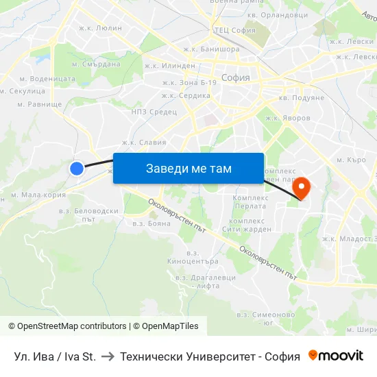 Ул. Ива / Iva St. to Технически Университет - София map