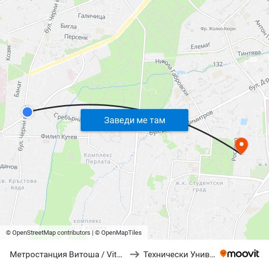 Метростанция Витоша / Vitosha Metro Station (0911) to Технически Университет - София map