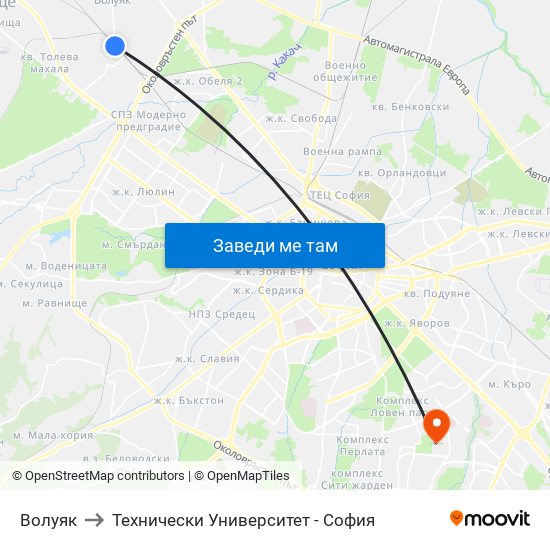 Волуяк to Технически Университет - София map