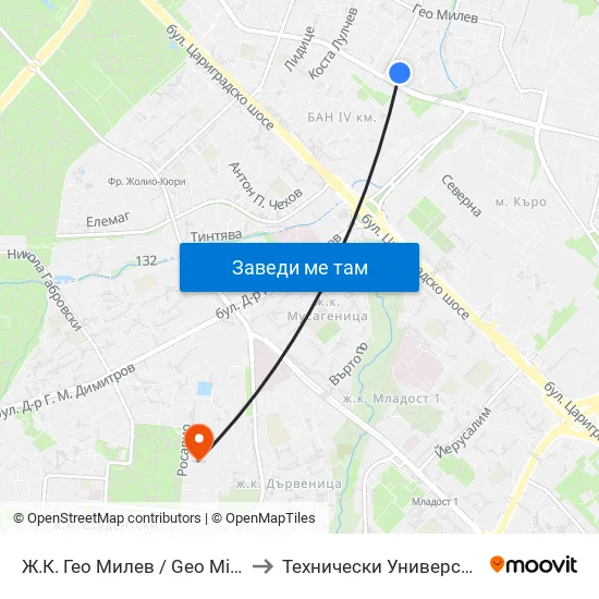 🚌 Ж.К. Гео Милев / Geo Milev Qr. (2595) to Технически Университет - София map