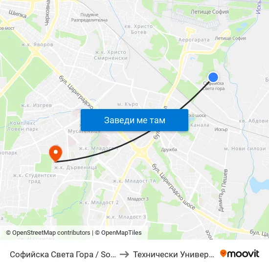 Софийска Света Гора /  Sofiyska Sveta Gora to Технически Университет - София map
