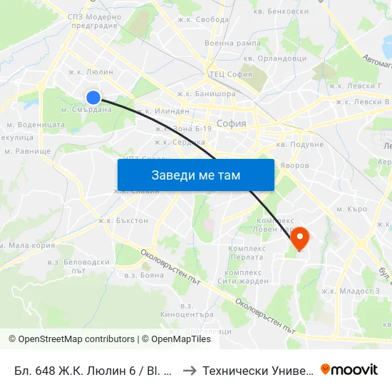Бл. 648 Ж.К. Люлин 6 / Bl. 648, Lyulin 6 Qr. (2793) to Технически Университет - София map