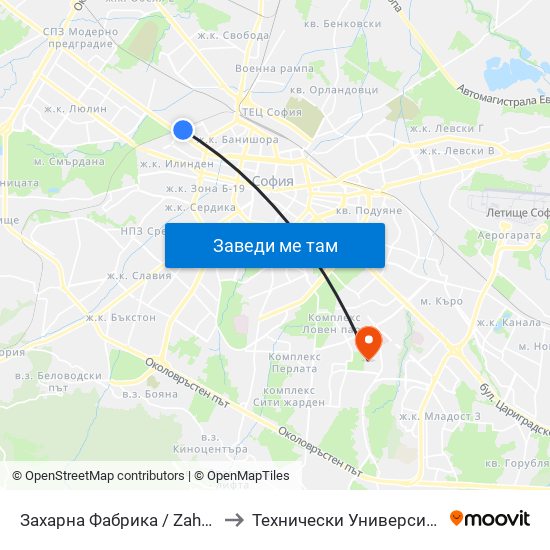 Захарна Фабрика / Zaharna Fabrika to Технически Университет - София map