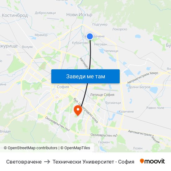 Световрачене to Технически Университет - София map