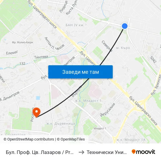 Бул. Проф. Цв. Лазаров / Prof. Tsv. Lazarov Blvd. (0371) to Технически Университет - София map