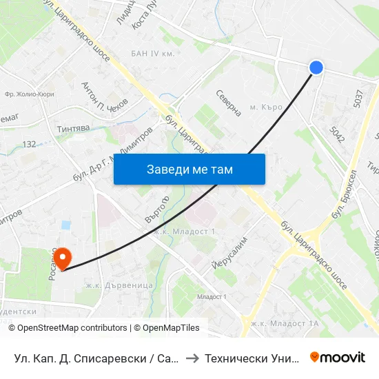 Ул. Кап. Д. Списаревски / Capt. S. Spisarevski St. (1983) to Технически Университет - София map