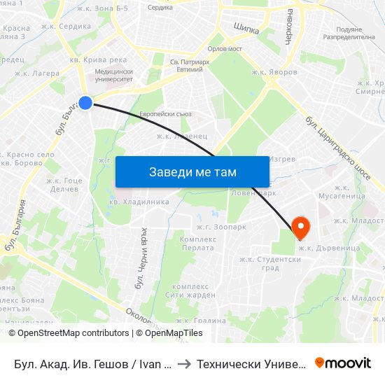 Бул. Акад. Ив. Гешов / Ivan Geshov Blvd. (2805) to Технически Университет - София map
