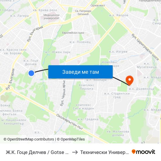 Ж.К. Гоце Делчев / Gotse Delchev Qr. (0599) to Технически Университет - София map