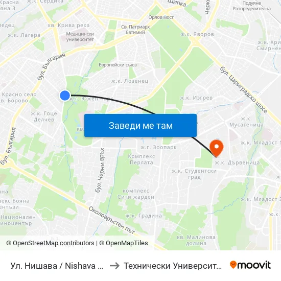 Ул. Нишава / Nishava St. (2062) to Технически Университет - София map