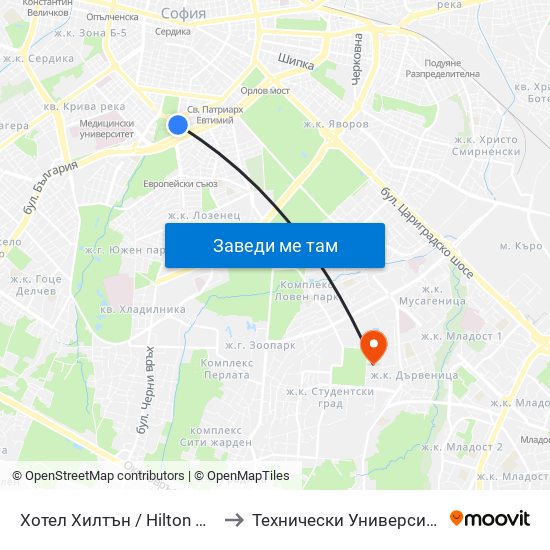 Хотел Хилтън / Hilton Hotel (0396) to Технически Университет - София map