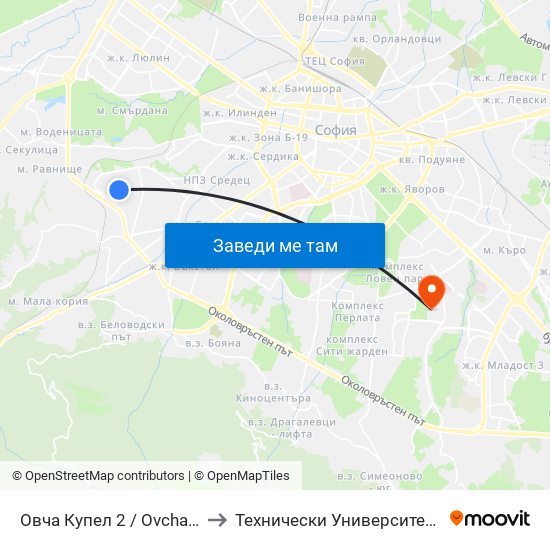 Овча Купел 2 / Ovcha Kupel 2 to Технически Университет - София map