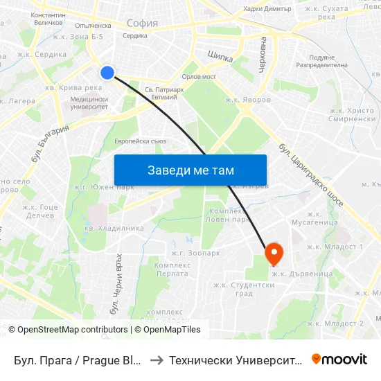 Бул. Прага / Prague Blvd. (0362) to Технически Университет - София map