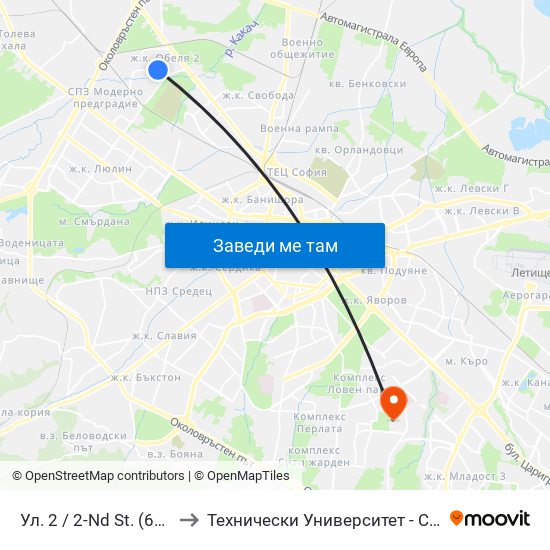 Ул. 2 / 2-Nd St. (6646) to Технически Университет - София map