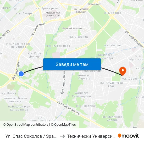 Ул. Спас Соколов / Spas Sokolov St. to Технически Университет - София map